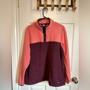 NWT Lands' End Lightweight Powder Fleece Shirt SNAP Neck Coral Grape Colorway XL
